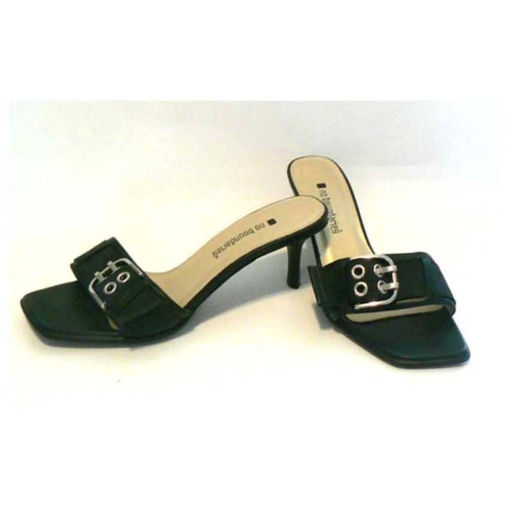 Black 2 Inch Sling Back Shoes With Decorative Buckle
